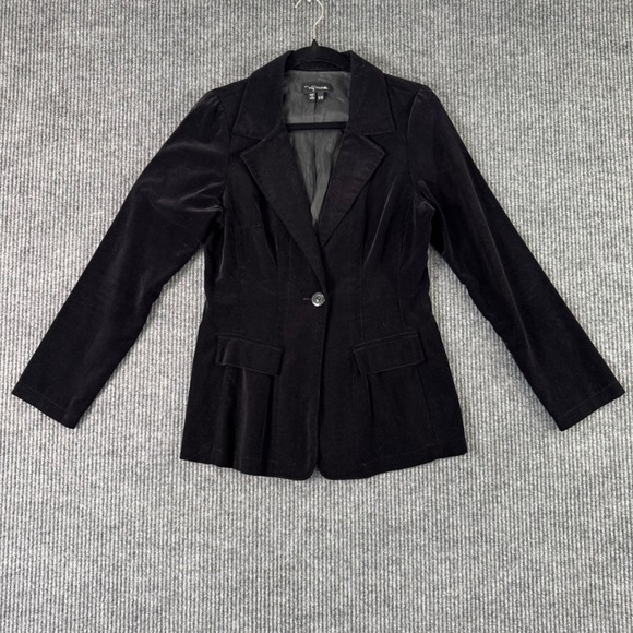 VTG My Michelle Womens 9/10 Blazer Black Velvet Cotton Y2K Whimsy Goth Jacket - Picture 1 of 10
